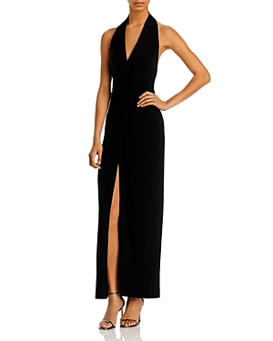 Shop Norma Kamali Halter Wrap Gown In Black