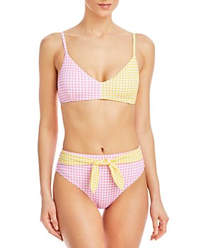 AQUA - Colorblock Gingham Bikini Top & Gingham Bikini Bottom