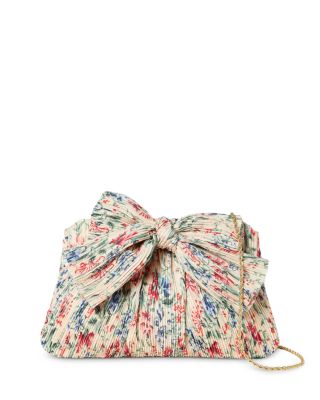Loeffler Randall Rayne Small Pleated Bow Frame Clutch In Tan Vine Floral