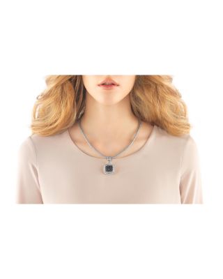 Sterling Silver Classic Chain Medium Square Pendant with Black Sapphire