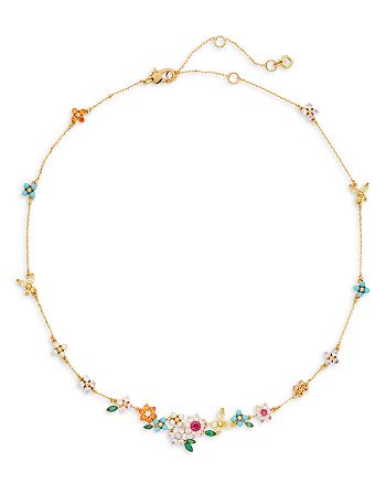 kate spade new york New Bloom Cubic Zirconia & Imitation Pearl Flower  Cluster Collar Necklace, 17