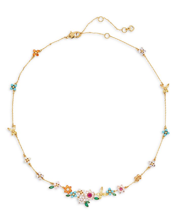 kate spade new york Heritage Bloom Cubic Zirconia & Mother of Pearl Flower  Collar Necklace in Gold Tone, 16-19
