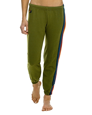 Aviator Nation Rainbow Stripe Sweatpants In Olive Brown