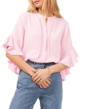 Vince Camuto Split Neck Ruffle Sleeve Blouse In Pink Horiz