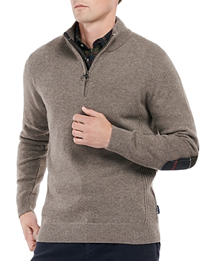 Barbour Holden Wool Tartan Trim Regular Fit Quarter Zip Mock Neck Sweater In Military Marl