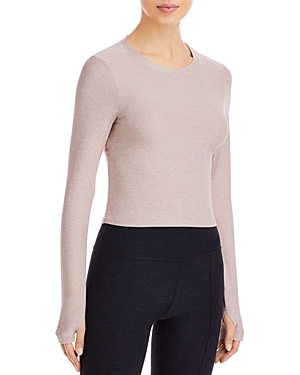 Shop Beyond Yoga Featherweight Peekaboo Pullover In Chai