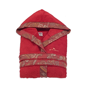 Etro Hooded Paisley Trim Bath Robe In Red