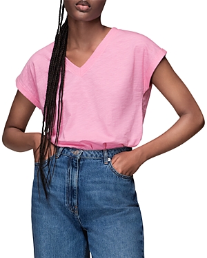 Whistles Willa V Neck Cap Sleeve Tee In Pink