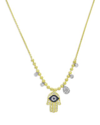 Meira T - 14K White Gold & Yellow Gold Blue Sapphire & Diamond Hamsa Hand Pendant Necklace, 18"