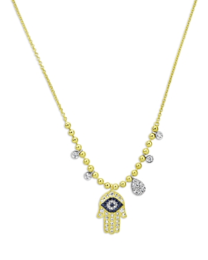 Meira T 14k White Gold & Yellow Gold Blue Sapphire & Diamond Hamsa Hand Pendant Necklace, 18 In Gold/blue