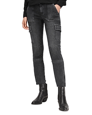 Shop Allsaints Duran Skinny Cargo Jeans In Washed Black