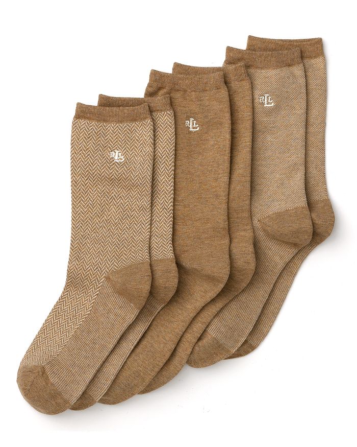 Ralph Lauren Tweed Trouser Socks, Set Of 3 In Tobacco Heather