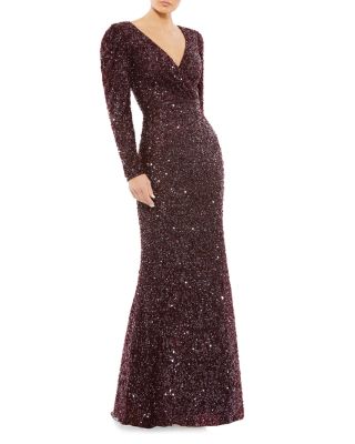 Sequin Faux Wrap Gown