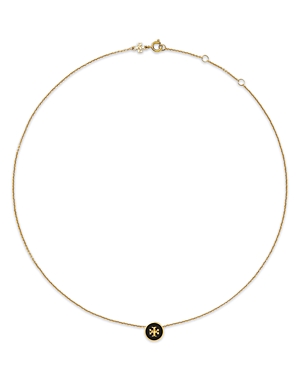 Shop Tory Burch Kira Logo Colored Disc Pendant Necklace, 15.94"-17.61" In Black/gold