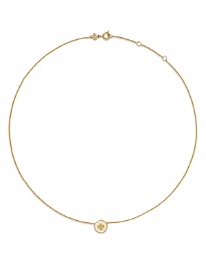 Shop Tory Burch Kira Logo Colored Disc Pendant Necklace, 15.94-17.61 In Ivory/gold