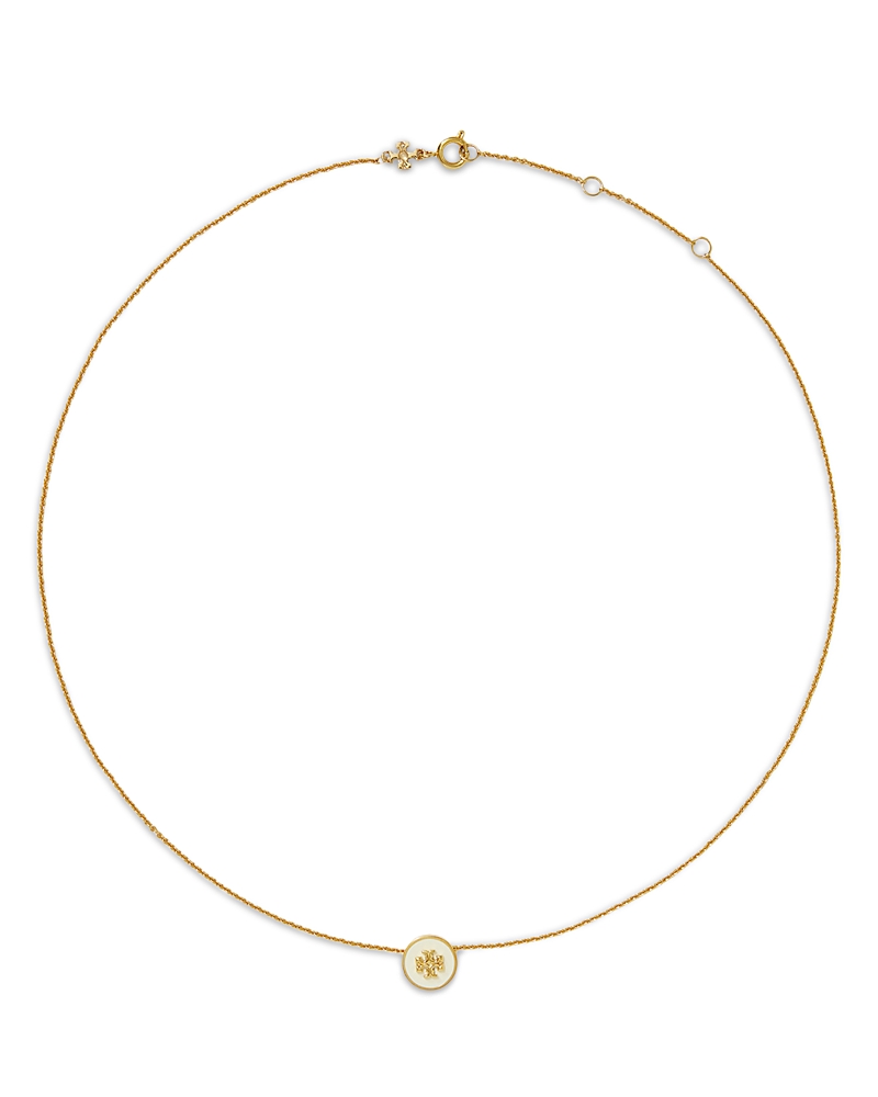 Tory Burch Kira Logo Colored Disc Pendant Necklace, 15.94-17.61 In Ivory/gold