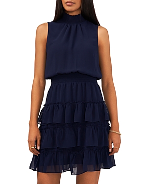 1.state Women's Sleeveless Smocked Neck Dress With Ruffle Tiers In Peaccoat