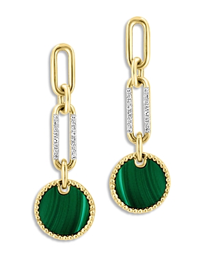 Bloomingdale's Malachite & Diamond Paperclip Link Drop Earrings In 14k Yellow Gold - 100% Exclusive In Green/gold