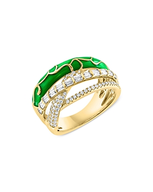 Bloomingdale's Diamond Crossover Ring In 14k Yellow Gold With Green Enamel - Exclusive In Green/gold
