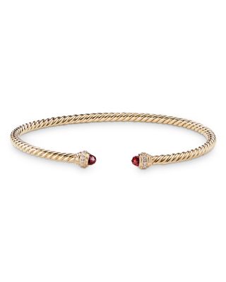 David Yurman 18K Yellow Gold Cable Spira Bracelet with Garnet & Diamonds