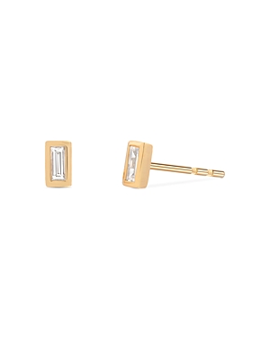 14K Yellow Gold Diamond Baguette Stud Earrings