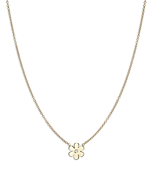 14K Yellow Gold Diamond Flower Pendant Necklace, 16-18