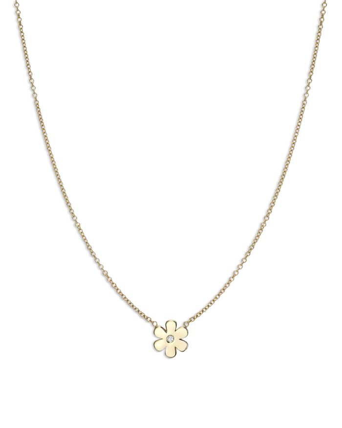 14K Yellow Gold Diamond Flower Pendant Necklace, 16-18"