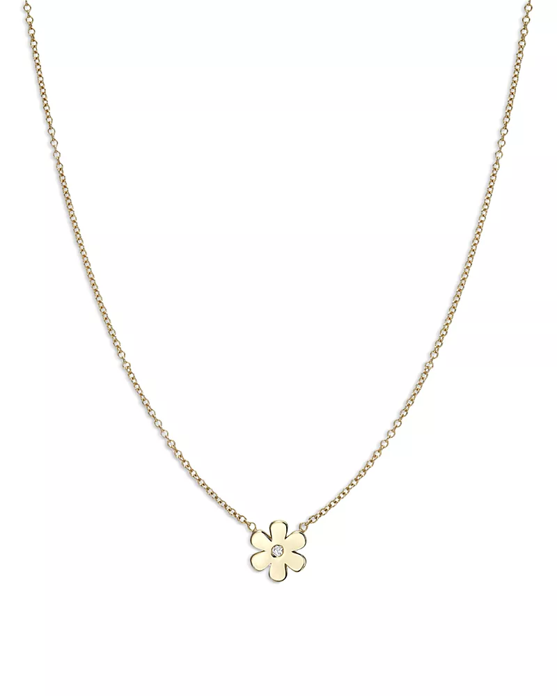 Zoe Lev 14K Yellow Gold Diamond Flower Pendant Necklace, 16