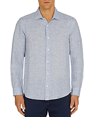 Shop Orlebar Brown Giles Linen Textured Tailored Fit Button Down Shirt In Navy White