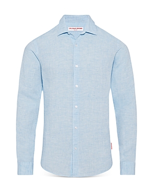 Orlebar Brown Giles Linen Textured Tailored Fit Button Down Shirt In Pale Blue