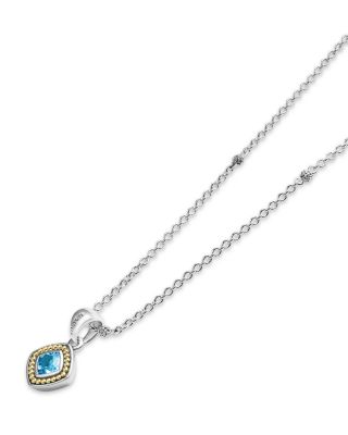 18K Yellow Gold & Sterling Silver Rittenhouse Blue Topaz Bead Frame Pendant Necklace, 16-18"