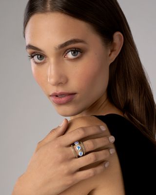 18K Yellow Gold & Sterling Silver Rittenhouse Blue Topaz Beaded Ring