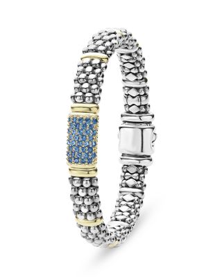 18K Yellow Gold & Sterling Silver Signature Caviar Blue Sapphire Pav&eacute; Link Bracelet