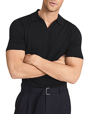Shop Reiss Duchie Short Sleeve Open Collar Merino Polo Shirt In Navy