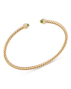 David Yurman - 18K Yellow Gold Cable Spira Peridot & Diamond Pavé Cuff Bangle Bracelets
