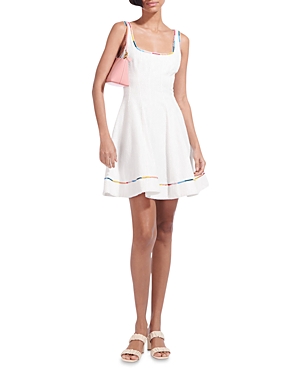 Staud Wells Embroidered Perforated Swiss-dot Cotton-twill Mini Dress In White