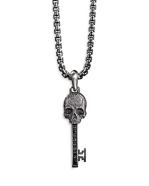 David Yurman Sterling Silver Memento Skull Key Pendant With Black Diamonds In Black/silver