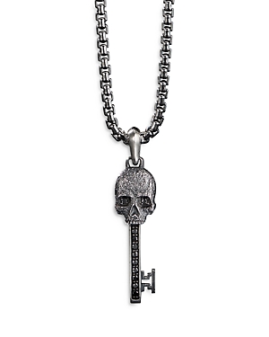 DAVID YURMAN STERLING SILVER MEMENTO SKULL KEY PENDANT WITH BLACK DIAMONDS