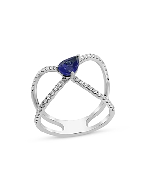 Bloomingdale's Blue Sapphire & Diamond Crossover Ring In 14k White Gold - 100% Exclusive In Blue/white