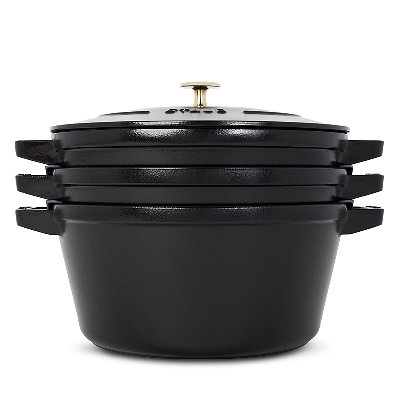 Staub 4 Pc. Stackable Enameled Cast Iron Set In Black