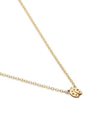 14K Yellow Gold Itty Bitty Symbols Ladybug Pendant Necklace, 14-16"
