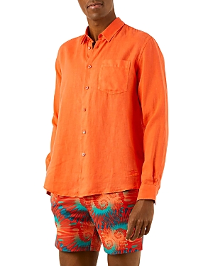 Shop Vilebrequin Linen Solid Classic Fit Shirt In Guava