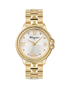 Ferragamo Studmania Watch With Bracelet Strap, Yellow Gold Ip In Silver/gold