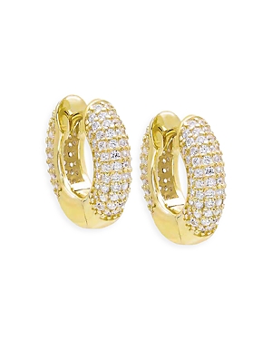 Adinas Jewels Pave Chunky Huggie Hoop Earrings In 14k Gold Plated Sterling Silver