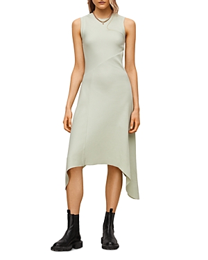 Allsaints Gia Ribbed Asymmetric Midi Dress In Sage Green | ModeSens
