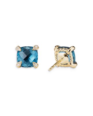 18K Yellow Gold Ch&acirc;telaine&reg; Blue Topaz & Diamond Stud Earrings