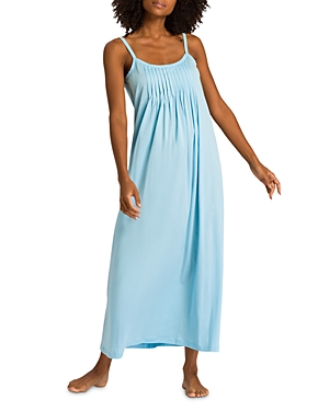 Hanro Juliet Pleated Long Spaghetti Gown In Soft Cyan