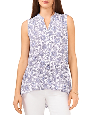 Vince Camuto Floral Button Down Tunic Tank In Ultra Whit