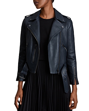Shop Allsaints Balfern Leather Biker Jacket In Squid Ink