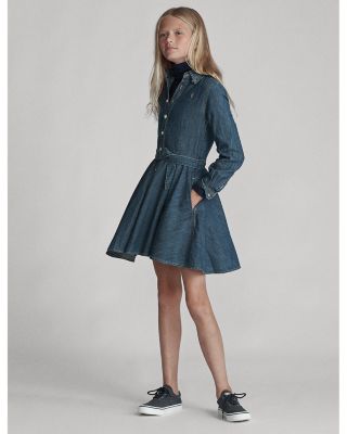 Girls' Denim Shirt Dress with Belt - Big Kid